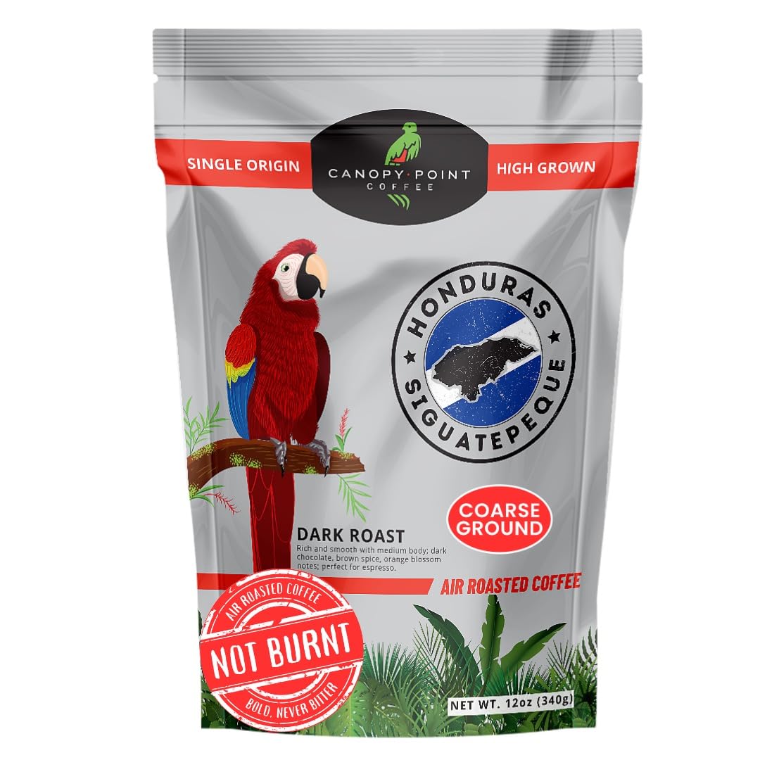 Canopy Point Coffee Honduras Dark Roast, Coarse Ground for Cold Brew & French Press, 12oz, Non-Toxic Air Roasted