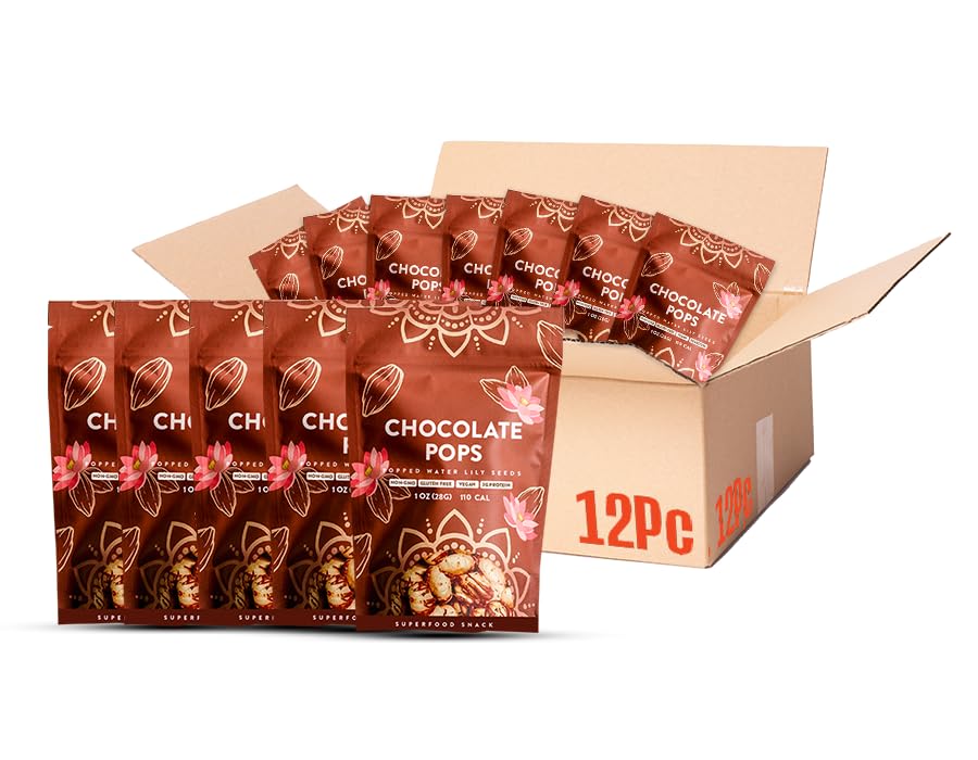 Karma Chocolate Popped Water Lily Seeds - 4G Protein  Gluten-Free  Vegan  Non-Gmo - Rich Chocolate Flavor For Healthy Snacking On-The-Go - 1 Oz (Pack Of 12)