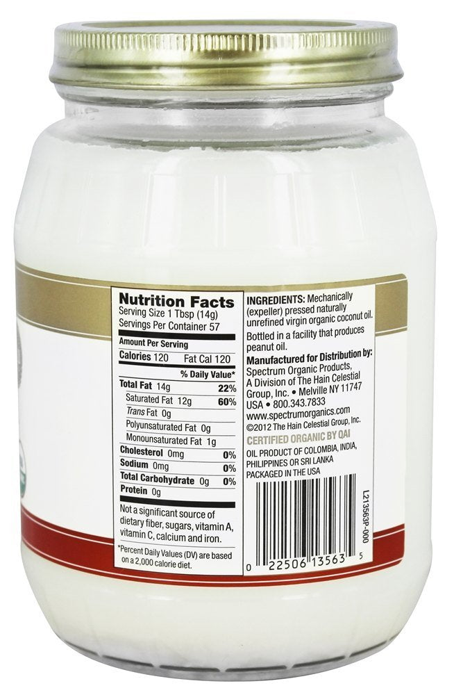 Spectrum Organic Virgin Coconut Oil, Unrefined, 29 Oz