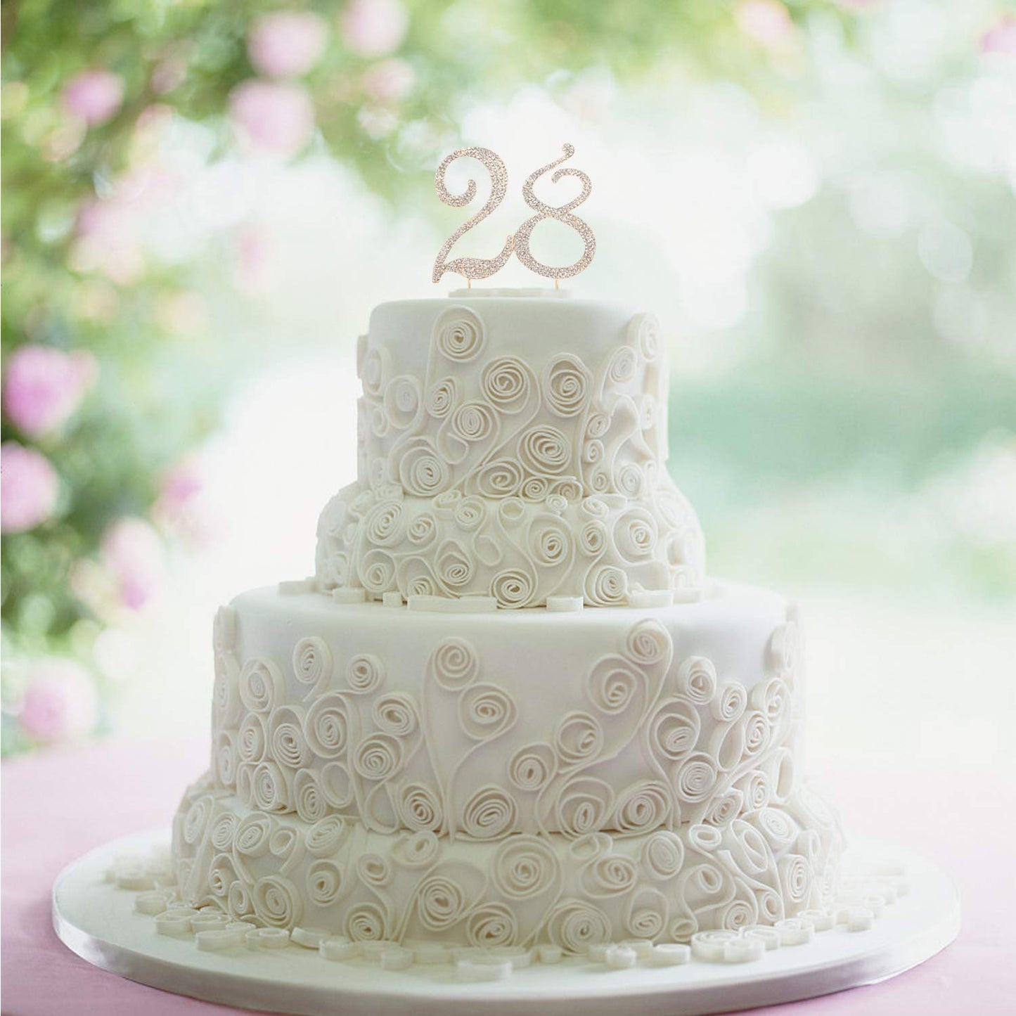 Lingpar 28 Years Birthday Cake Topper - New Best Crystal Rhinestone 28Th Wedding Anniversary Or 28 Years Old Cake Topper Party D
