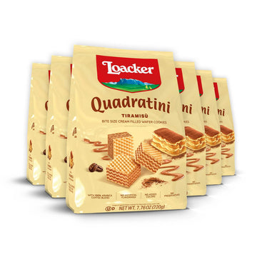 Loacker Quadratini Tiramisu Wafer Cookies - 30% Less Sugar - 7.76 Ounce (Pack of 6) - Non-GMO