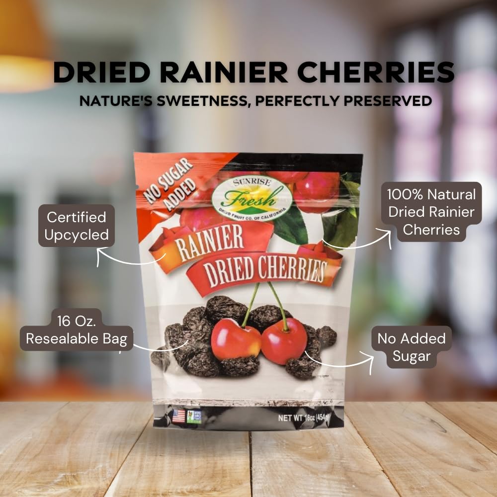 SUNRISE FRESH DRIED FRUIT Dried Rainer Cherries - All-Natural, Unsweetened, 16oz Bag