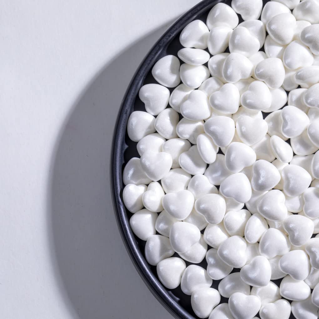 White Sprinkles,Heart-Shaped Cake Sprinkles 130G 4.6Oz Cookie Sprinkles,Sugar Pearl, Edible Candy Pearls For Cake Cupcake Decora