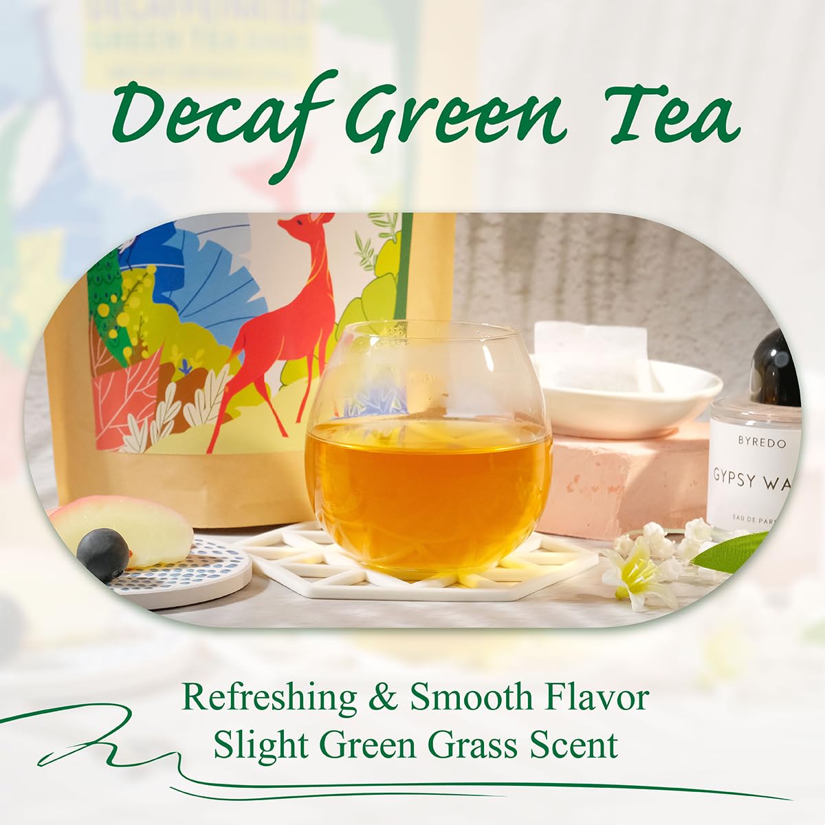 Wt Weetee Decaf Green Tea Bags, 100 Count Co2-Decaffeinated Green Tea, Drink All Day | Super Antioxidant | Resealable Kraft Bag