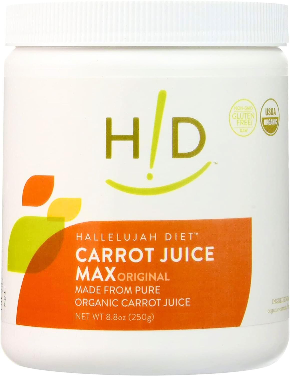 Hallelujah Diet Max Organic Carrot Juice Powder - Made With Pure Organic Carrot Juice  No Artificial Sweetners  Vegan  Gluten Free (8.8Oz)