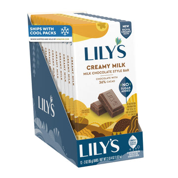 LILYS Milk Chocolate Style No Sugar Added, Sweets Bars, 3 oz (12 Count)