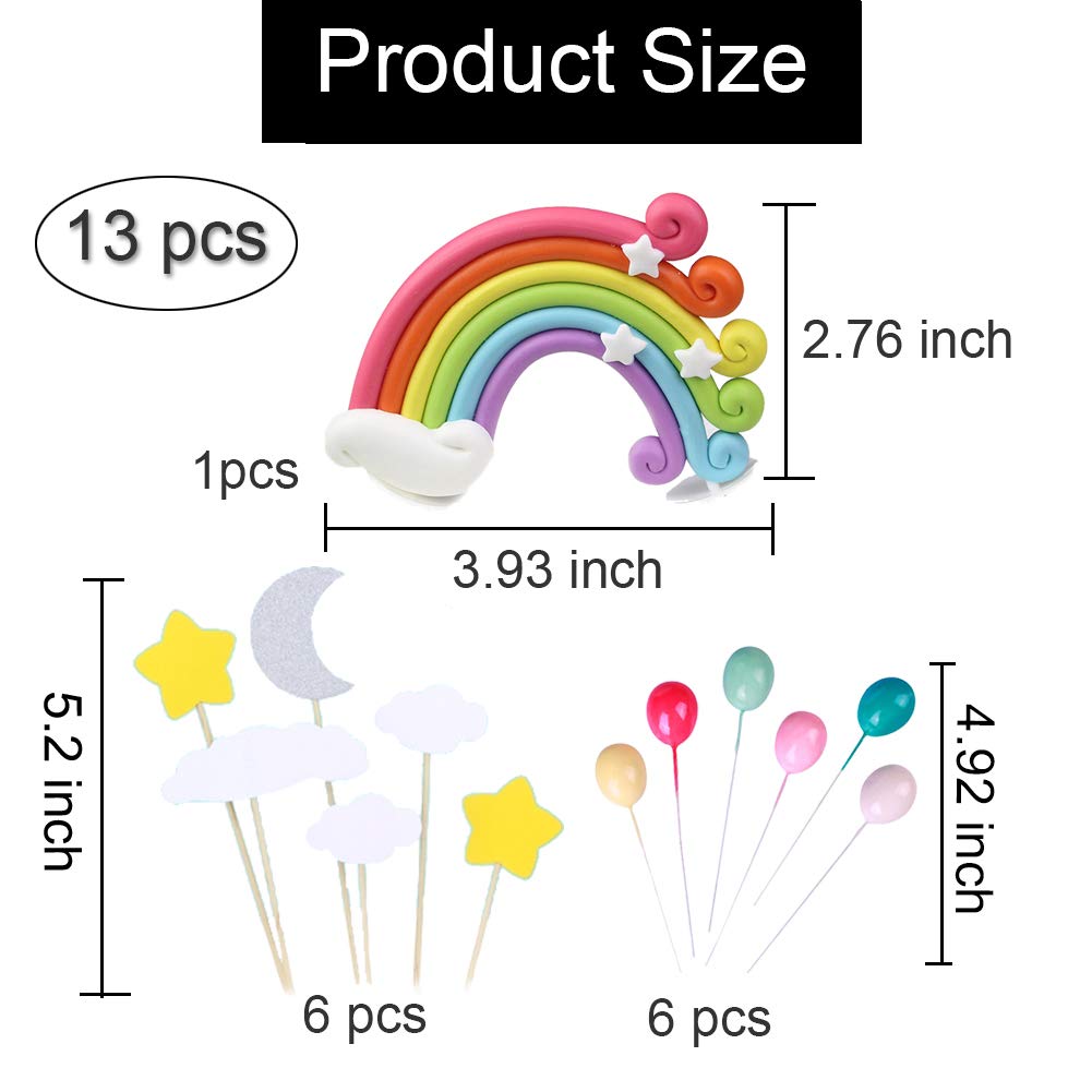 Palksky Colorful Rainbow Cake Topper/Wedding Cake Flags/Cupcake Picks Set -Include Cloud Balloon Moon Stars/Boy Girl Kid Birthda