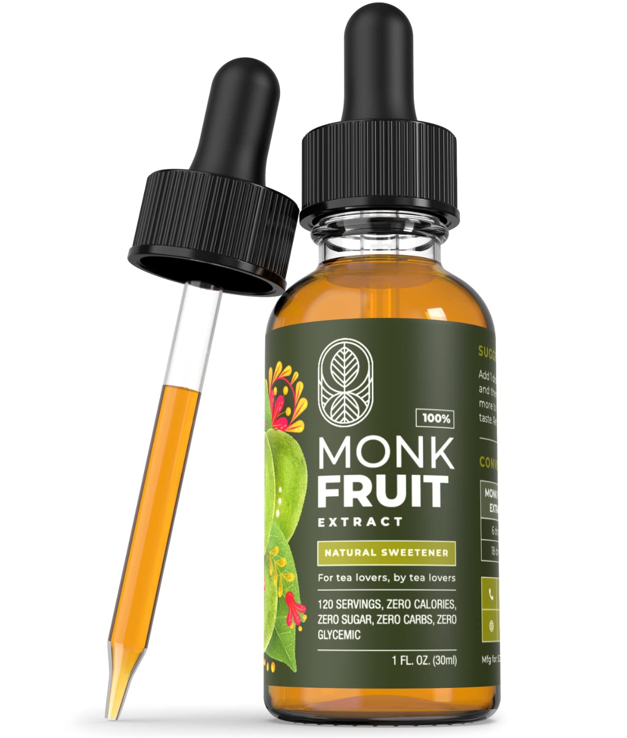 Monk Fruit Sweetener Liquid - 100% Monk Fruit Extract - Zero Calories & Sugars No Added Water Keto-Friendly Designed For Tea Lov