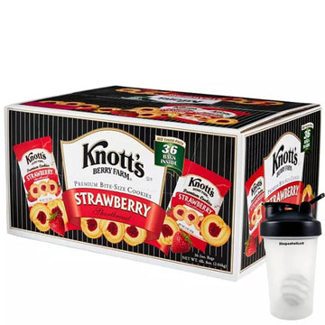 Knott's Berry Farm Strawberry Shortbread Cookies (2oz / 36pk) bonus a Shopaaholics Blender Shaker Bottle With Stainless Whisk Ba