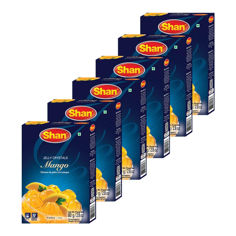 Shan Jelly Crystals Mango - Quick and Easy Jello - Pack of 6 - Suitable for Vegetarians