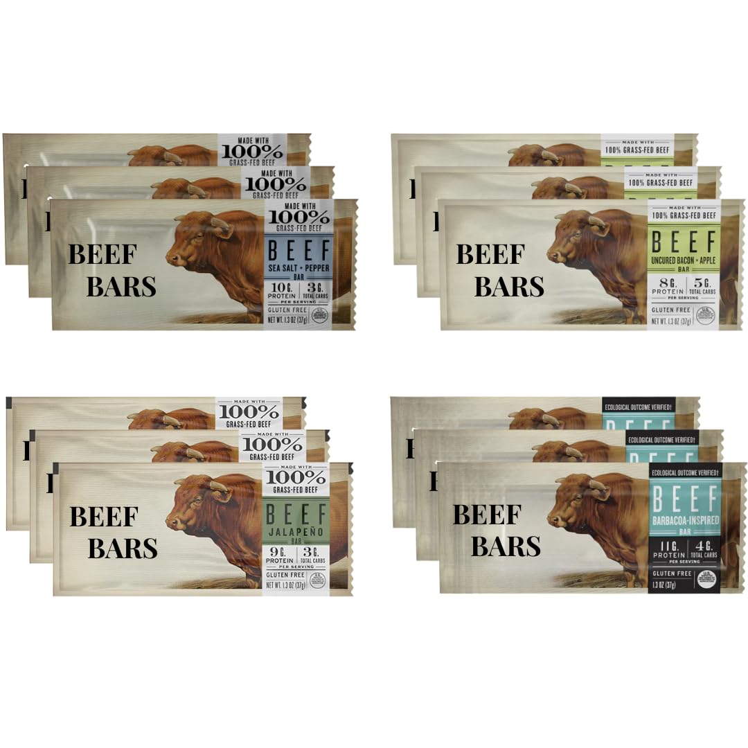 X-Zone Grass-Fed Protein Bars Variety Pack – High Protein, Gluten-Free, No Added Sugar, 1.5 oz Bars, Pack of 12