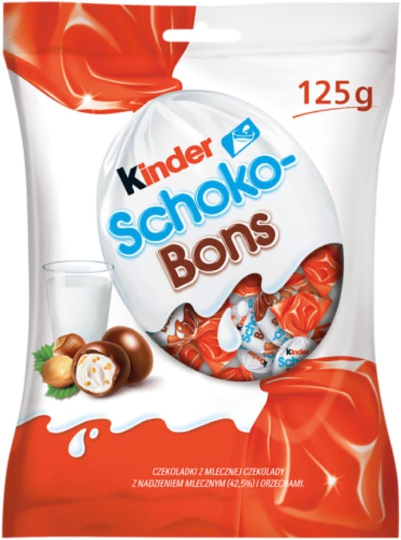 Kinder Schokobons - Milk Chocolate Bites with Hazelnut Filling, 4.4oz Bags x 16 Pack, Germany