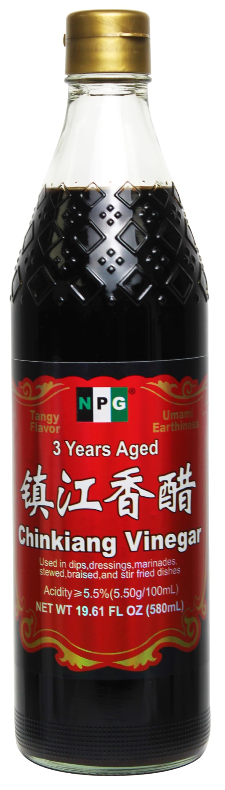 NPG Chinkiang Vinegar, 19.61 Fl Oz (580ml), Aged Chinese Black Rice Vinegar for Dumplings, Sushi, Salad, Marinade, Stir Fry