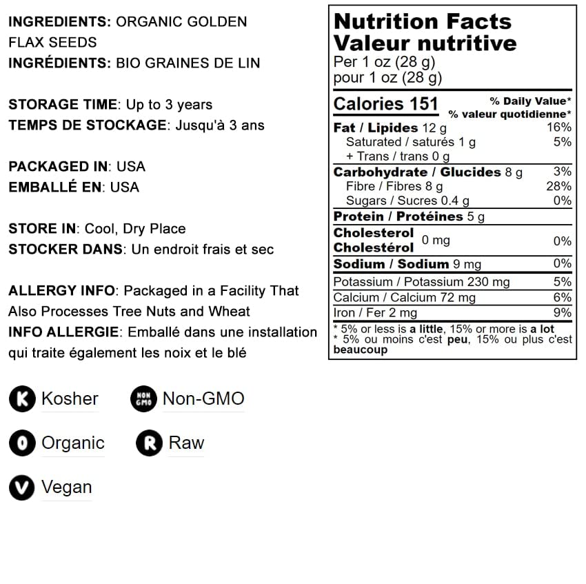 Food to Live Organic Golden Flax Seeds, Whole Raw, Non-GMO, Vegan, 8 Ounces