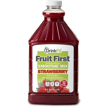 DrinkFit Fruit Smoothie | Real Fruit Puree, Low Sugar, Gluten-Free & Non-GMO, Strawberry Smoothie Mix - Makes 32 Smoothies, 64 F