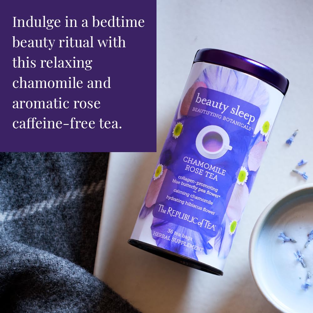 The Republic of Tea Beautifying Botanicals Beauty Sleep Chamomile Rose Herbal Tea Bags, 36 Count, Purple, Model 44540