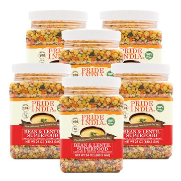 Pride Of India - PACK of 6 - Indian Bean & Lentil Superfood - Five Delicious Panchratna Dal Mix, 1.5 Pound Jar