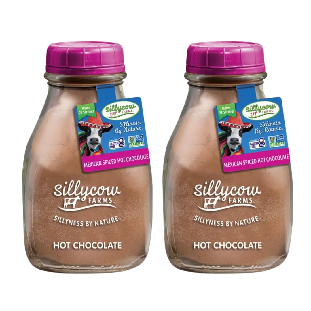 Sillycow Farms Mexican Spiced Hot Chocolate Mix | Gluten-Free  Non-Gmo  Dairy-Free | Dutch Processed Cocoa Powder & Natural Cane Sugar | Holiday Flavor In Reusable Glass Bottle | 16.9 Oz Each  Pack Of 2