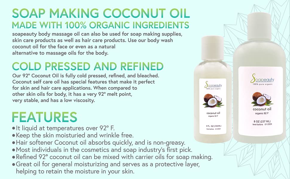 COCONUT OIL 92 DEGREE REFINED BLEACHED 100% PURE COLD PRESSED (16 OZ)