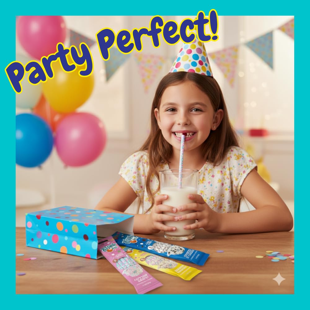 Dippin Dots Magically Flavored Milk Straws, Cotton Candy, Cookies n Cream, and Banana Split, 6-Pack Party Bundle (30 Straws) |
