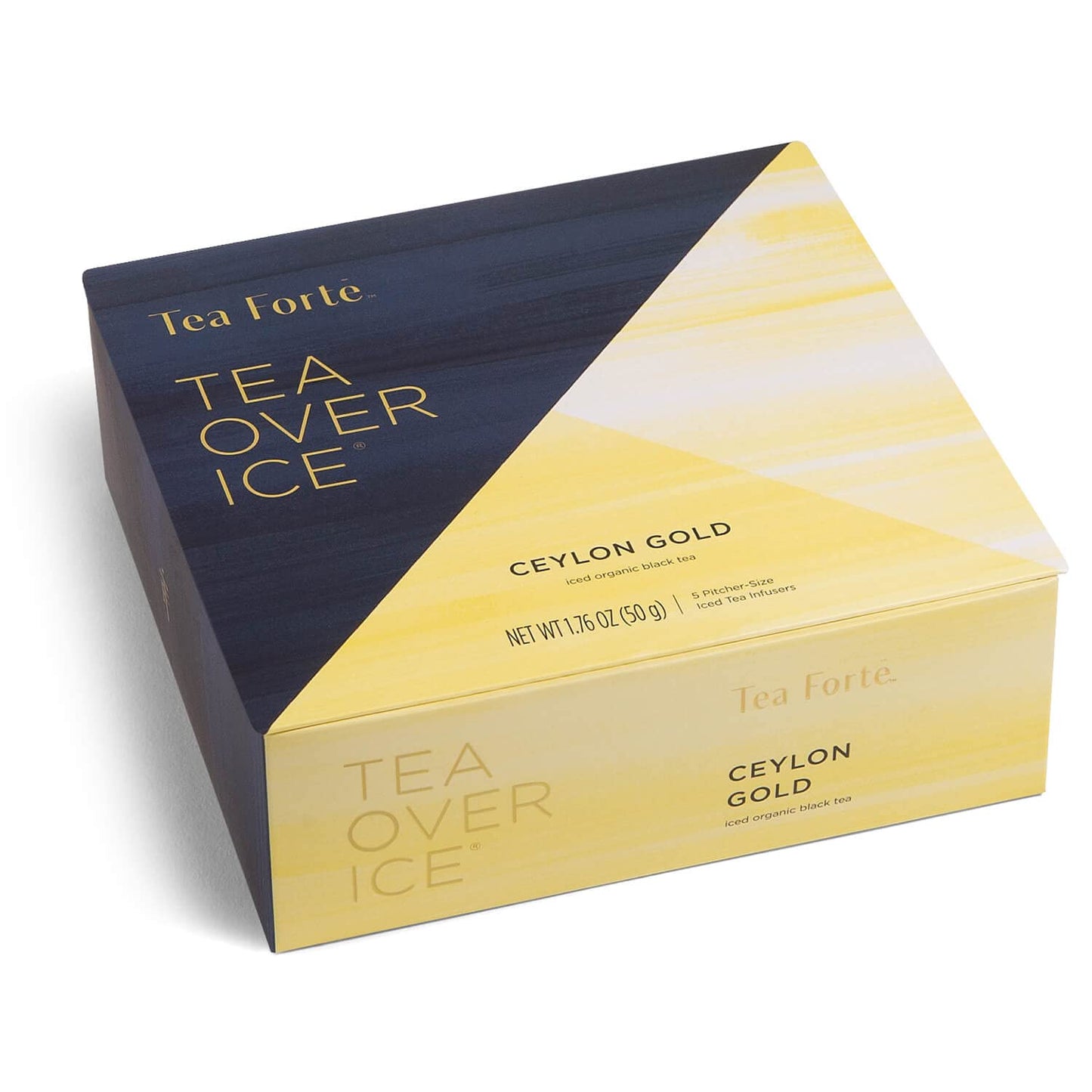 Tea Forte Iced Tea Over Ice Ceylon Gold, Premium Organic Black Tea Blend, 5 Count Pyramid Infuser Bags, Amber, 1.06 oz Pack