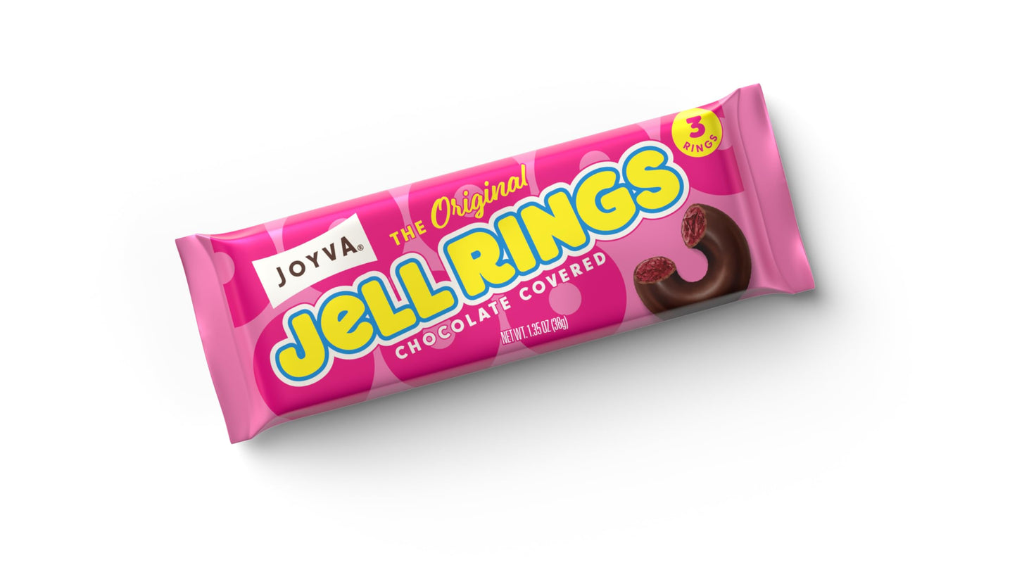 Joyva Original Jell Rings | Box of 24, 3 Packs | Sweet Jell Center with Smooth Dark Chocolate Coating | Kosher Parve | Free of D
