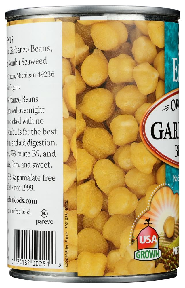 Eden Organic Garbanzo Beans, No Salt Added, 15 Ounce (Pack of 12)