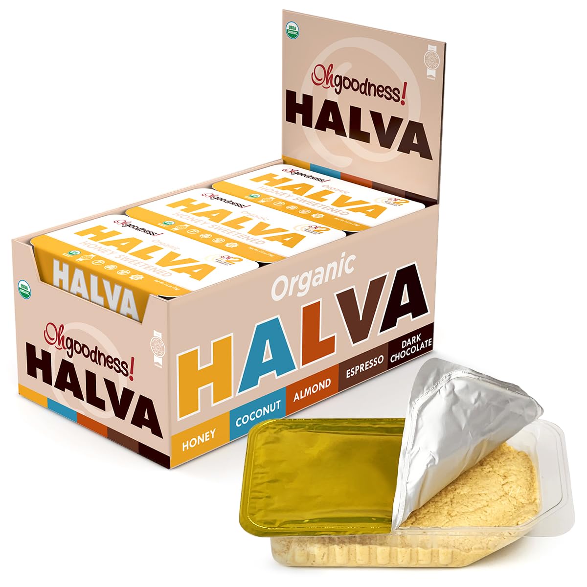 Organic Ohgoodness! Honey Halva - Case Of 12 - Only Two Simple Ingredients, Melt-In-Mouth Snack & Dessert, Honey Sweetened Treat