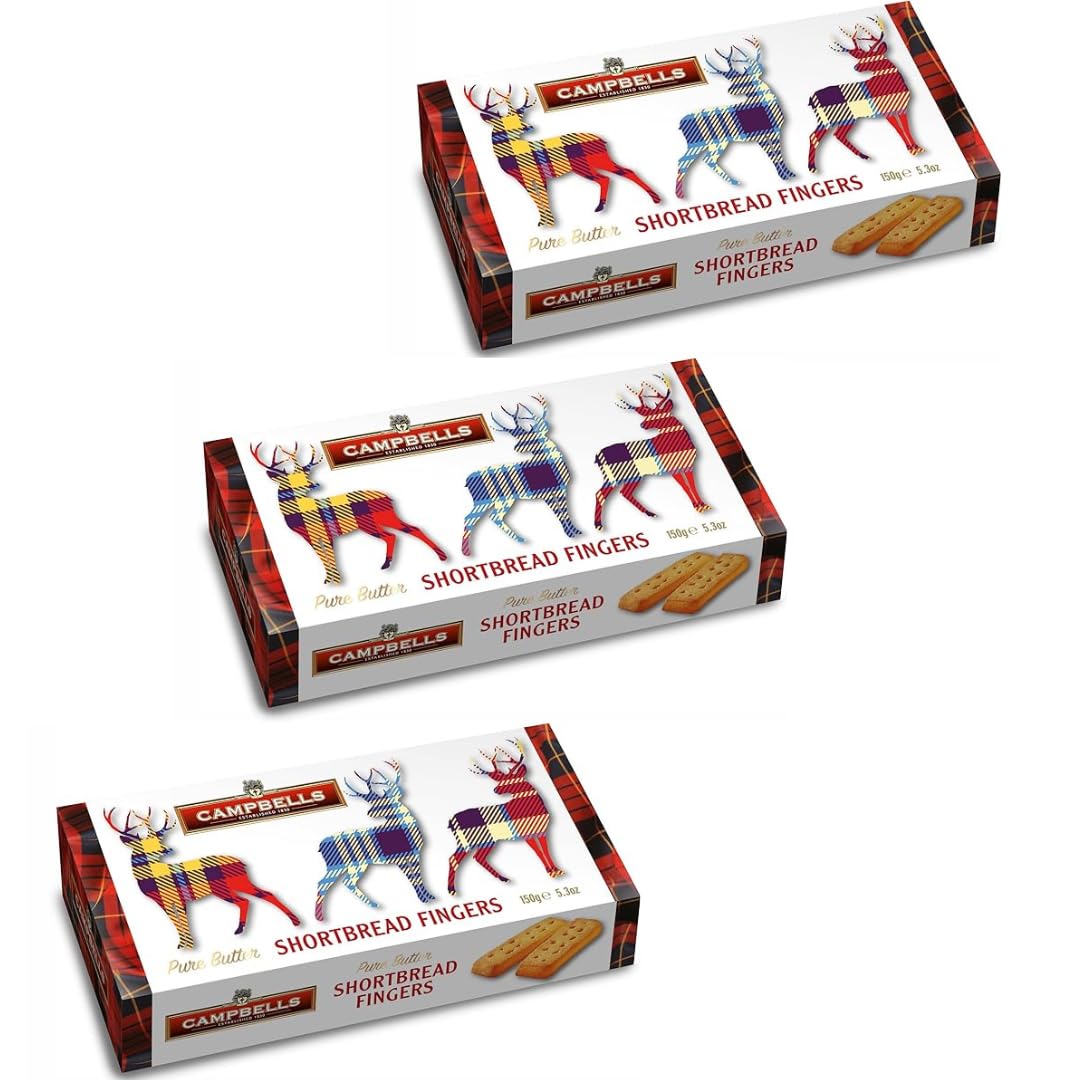Campbells Shortbread Pure Butter Cookies, Tartan Stag Carton, 5.3 oz (Pack of 3) - Scottish Tea Biscuits and Snacks