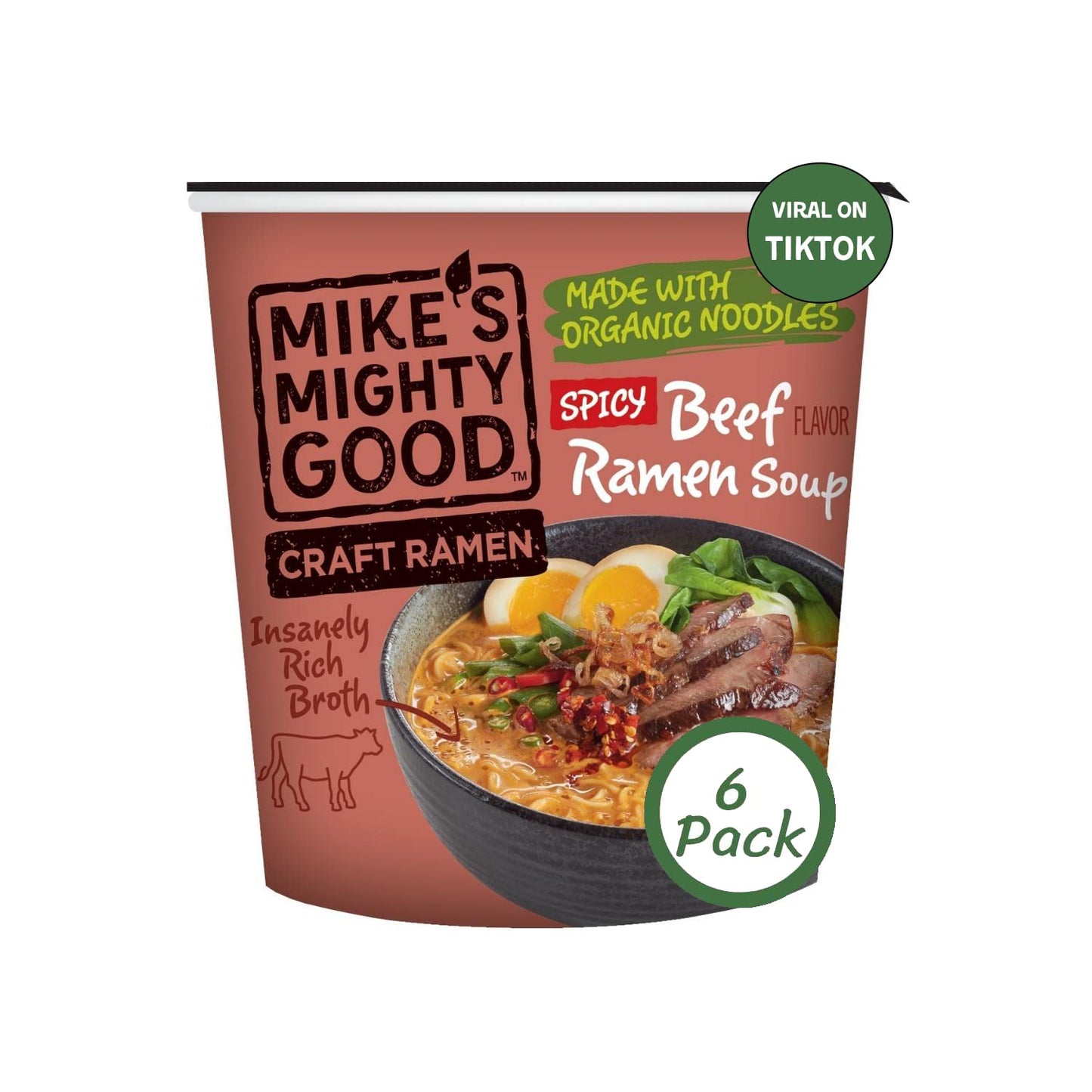 Mike 'S Mighty Good Craft Ramen Spicy Beef Soup, 1.8 Ounce Cups (6 Count)