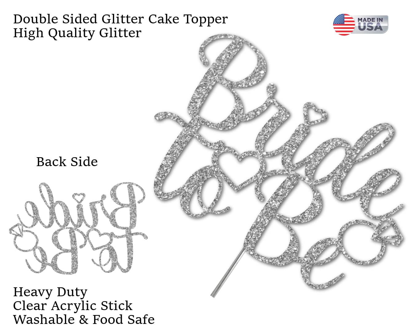RokAPary Bride To Be Cake Topper, Acrylic Stick, Sturdy Glitter, Silver, Model RCT265