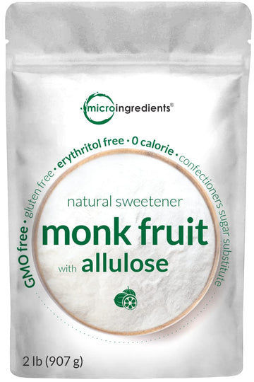 Monk Fruit Sweetener With Allulose, 2 Lbs | No Erythritol | No Aftertaste, 1:1 White Sugar Substitute, Keto & Vegan Friendly, Ze