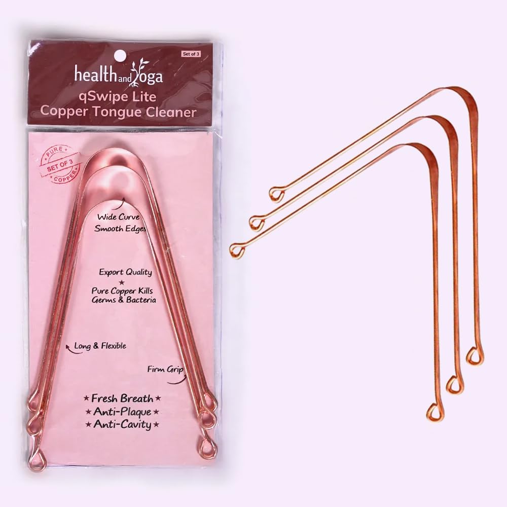 Healthandyoga(Tm) Qswipe Lite Copper Tongue Cleaners - Relief For Bad Breath And Oral Hygiene (Set Of 3)