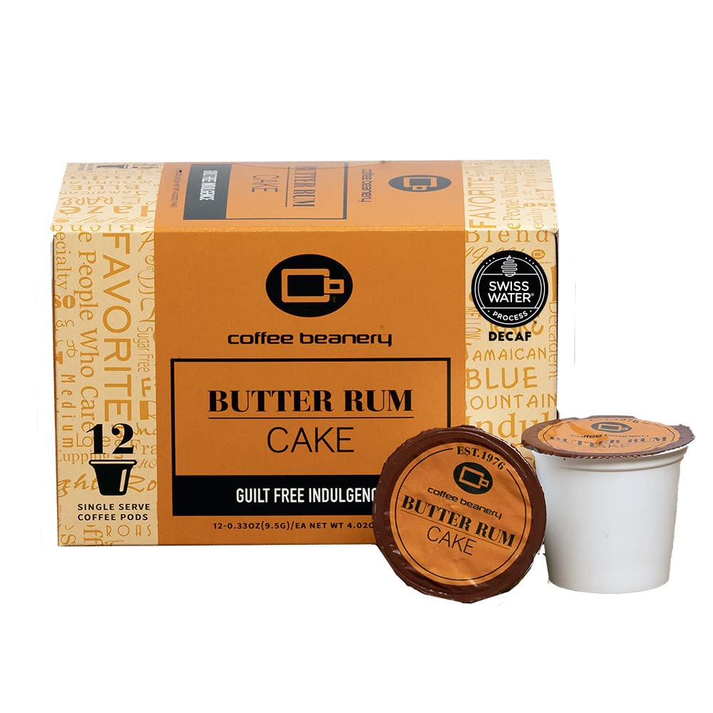 Coffee Beanery Butter Rum Cake Decaf Coffee Pods - 12ct Medium Roast Arabica Coffee, 1 Count Pack