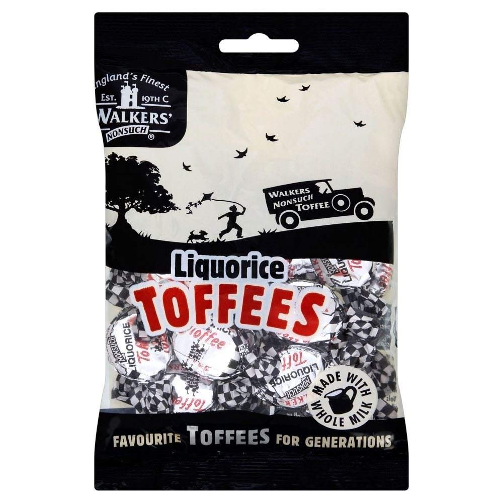 Walkers Nonsuch Liquorice Toffees Bag - Black Licorice Candy, Chewy Toffee, 5.29 Oz (Pack of 2), Imported from UK