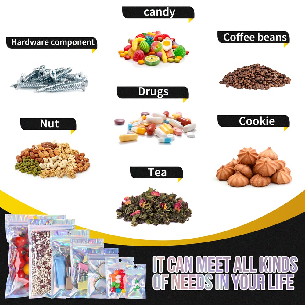 100 Pack Resealable Mylar Bags Smell Proof Pouch Aluminum Foil Packaging Plastic Ziplock Bag,Big Mylar Storage Bags For Candy,Je