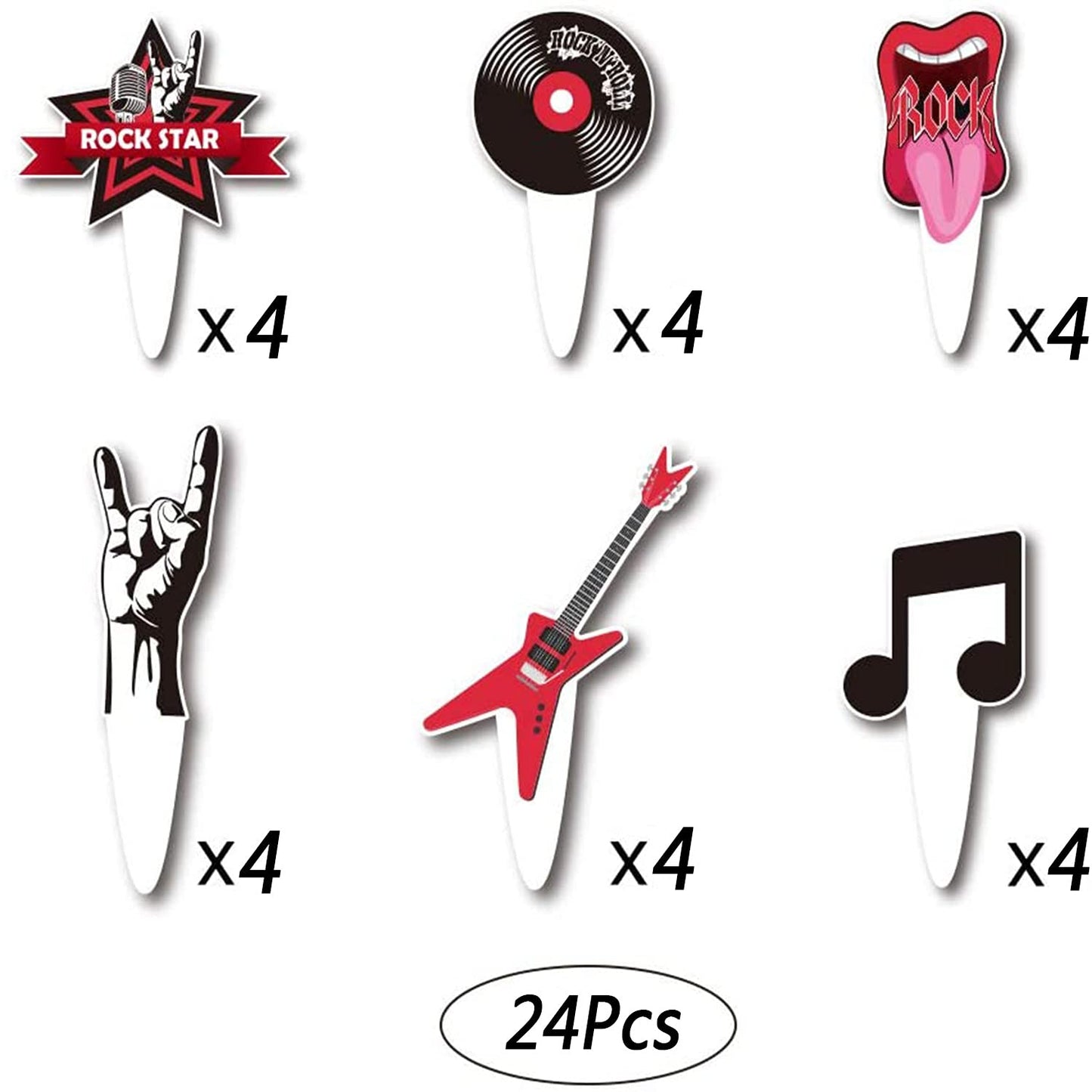 Rock And Roll Cupcake Topper Musical Themed Guitar Cake Topper, Guitar, Note, Rock Music Elements Rock Party Decorations For 80'