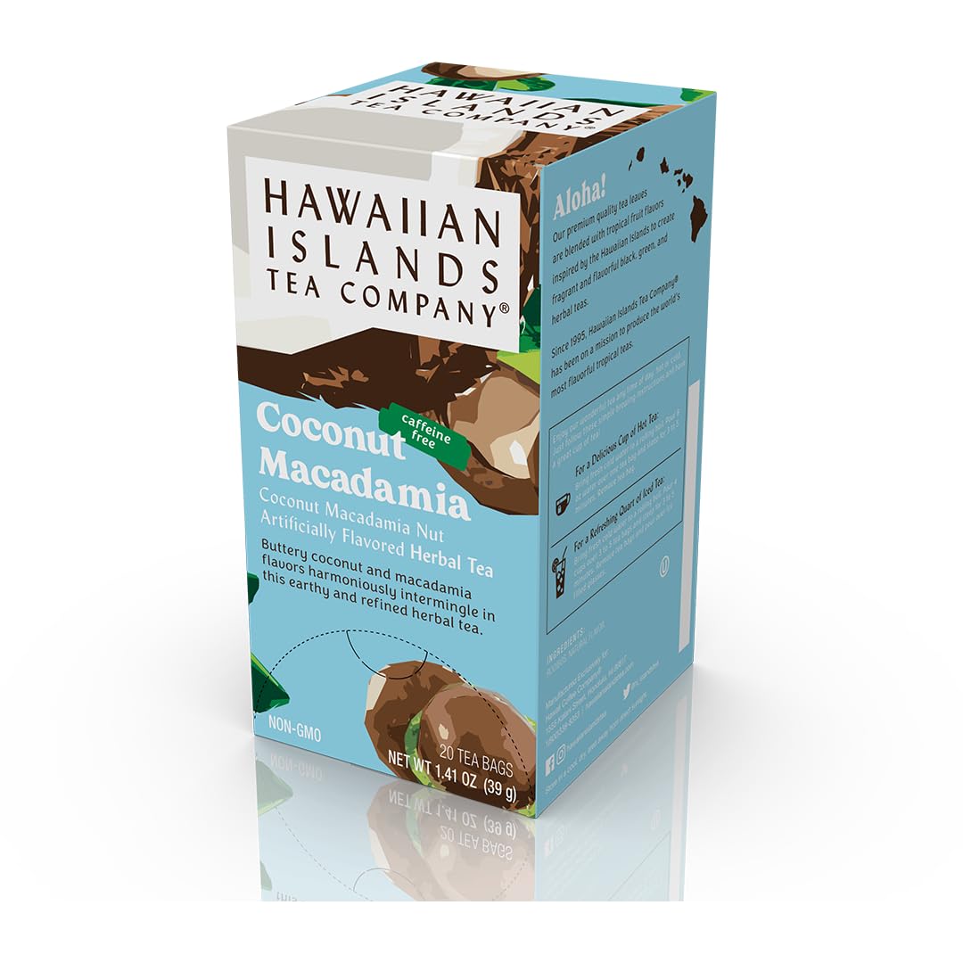 HAWAIIAN ISLANDS TEA COMPANY Coconut Macadamia Herbal Tea - 20 Teabags, All Natural, Multi-Color, Pack of 1