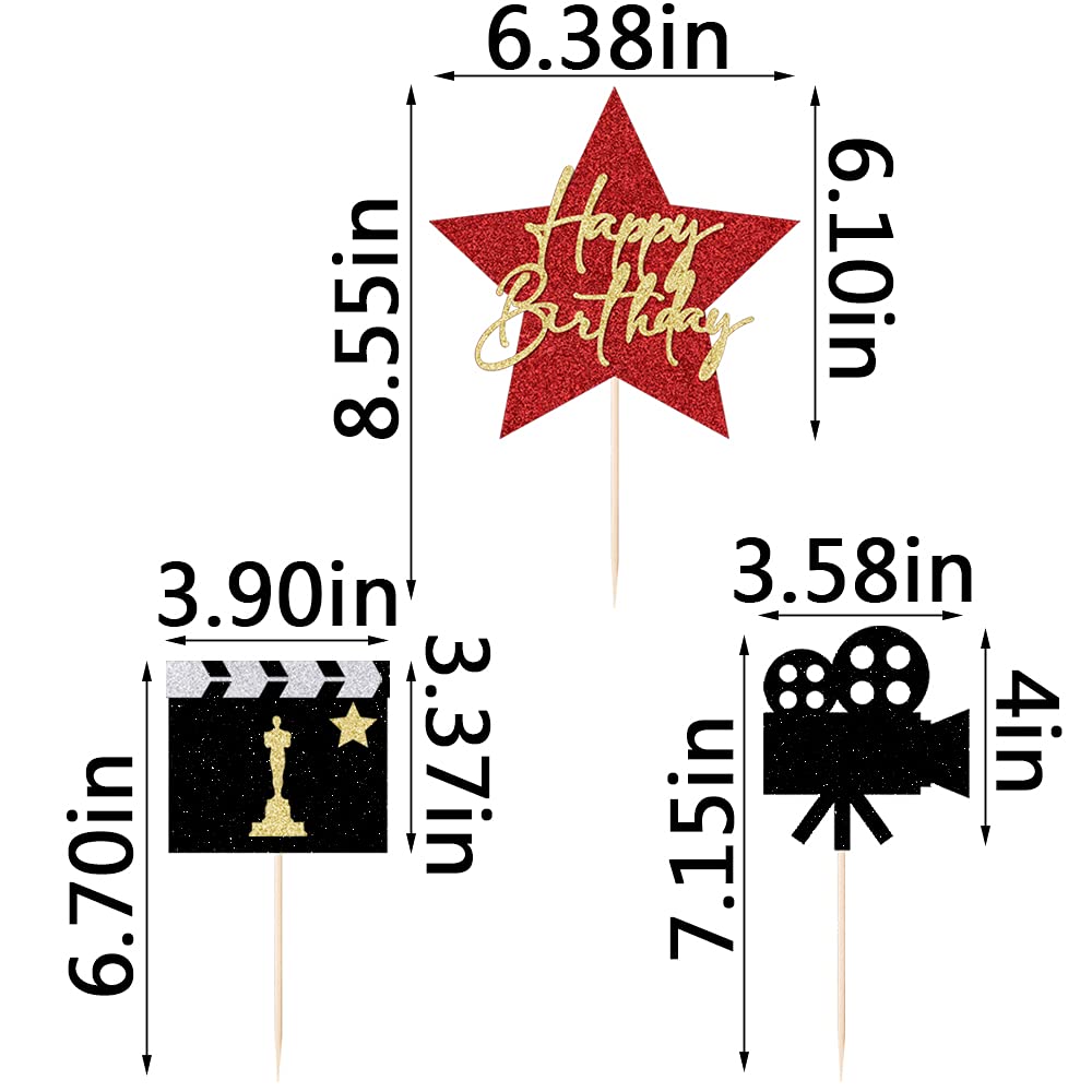 Qertesl Happy Birthday Movie Cake Topper,Movie Night Cupcake Toppers Decoration,Hollywood Theme Cake Party Decoration.