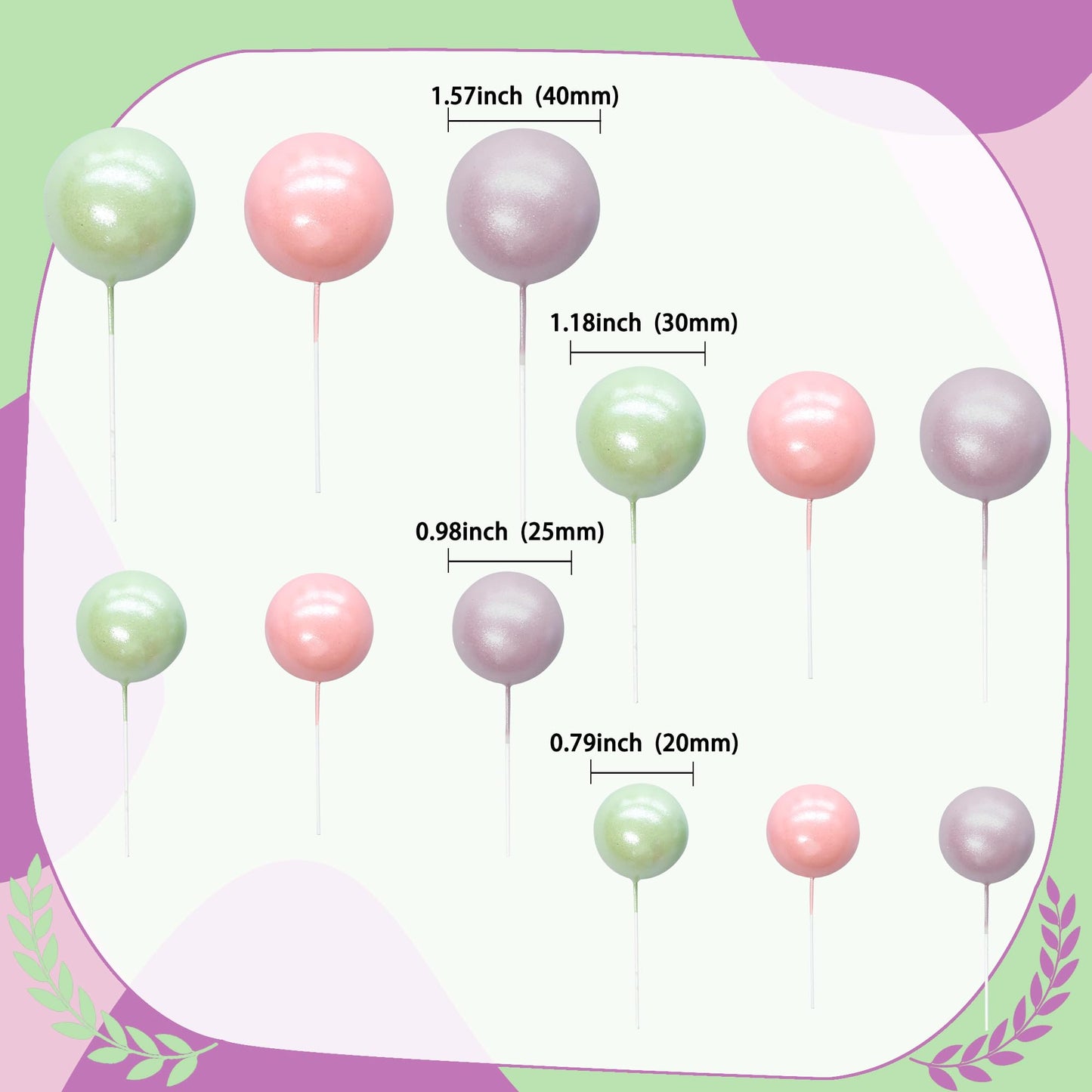 Ephlyn 30Pcs Balls Cake Topper Foam Ball Cake Picks Mini Balloon Diy Cake Insert Topper Decoration For Baby Shower Party Cake De