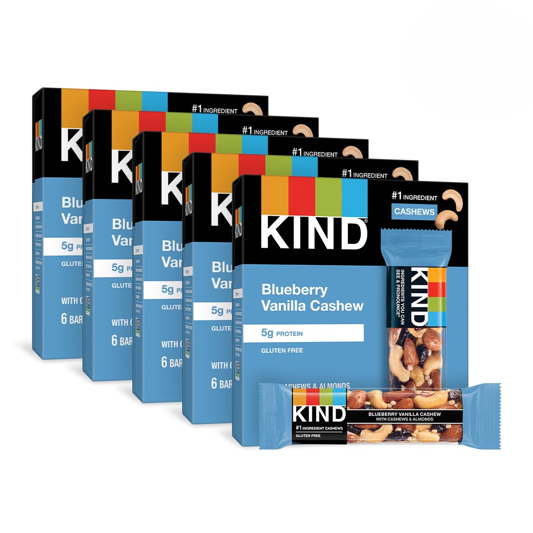 KIND Healthy Snack Bar, Blueberry Vanilla Cashew, 5g Protein, Gluten Free, 60 Count