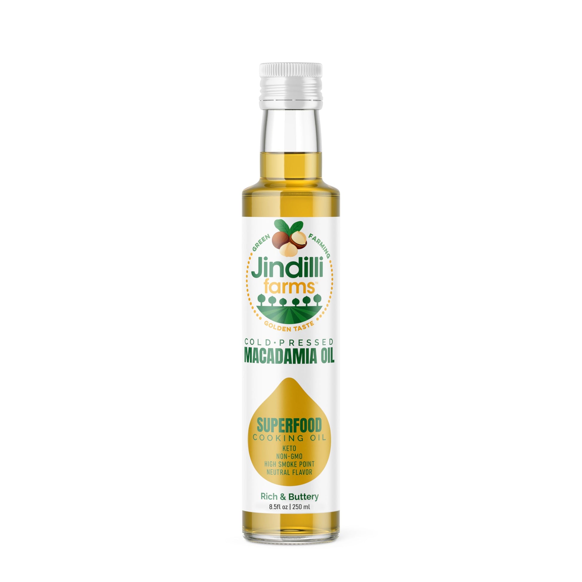 Jindilli Farms Macadamia Nut Cooking Oil, Cold Pressed, Non-GMO, Vegan, 8.5 Fl Oz