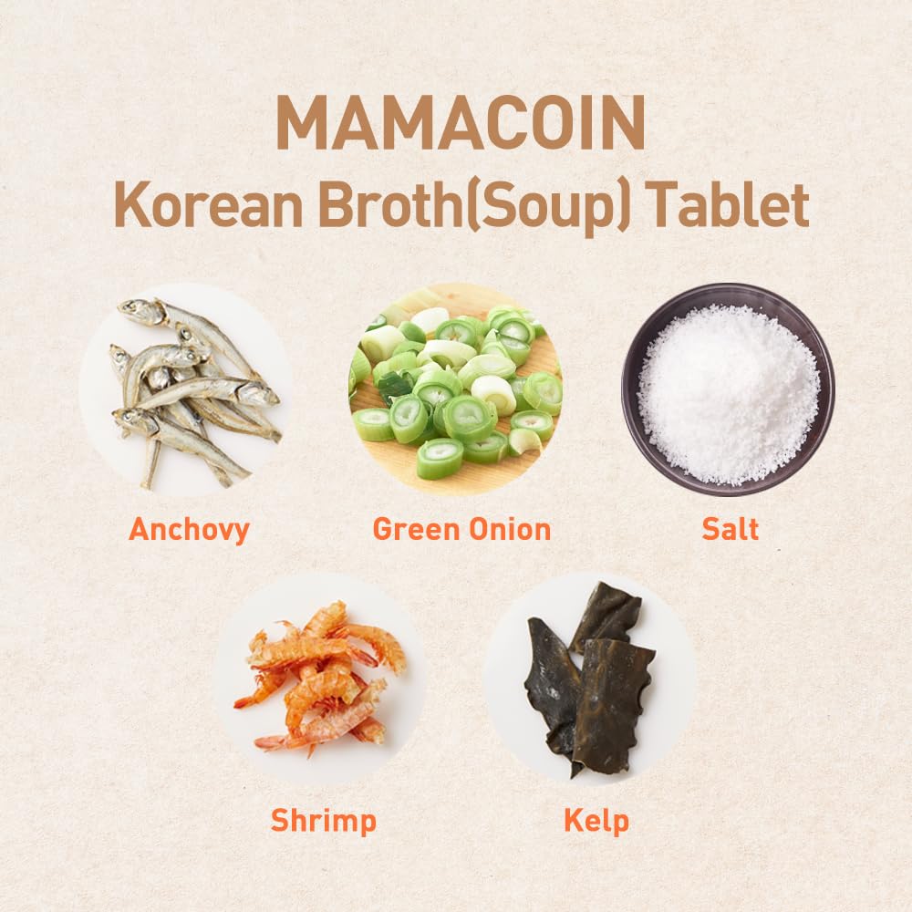 Tojongherb Mama Coin Soup Base Tablet/Korean Seafood Broth Tablet/ 4.03Oz / 0.14Oz X 30Tablets/ Seafood Vegetable Stock/Anchovie