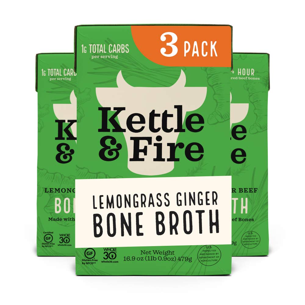 Kettle & Fire Beef Bone Broth, Keto, Paleo, Gluten Free, High Protein, 16.9 oz (Pack of 3)