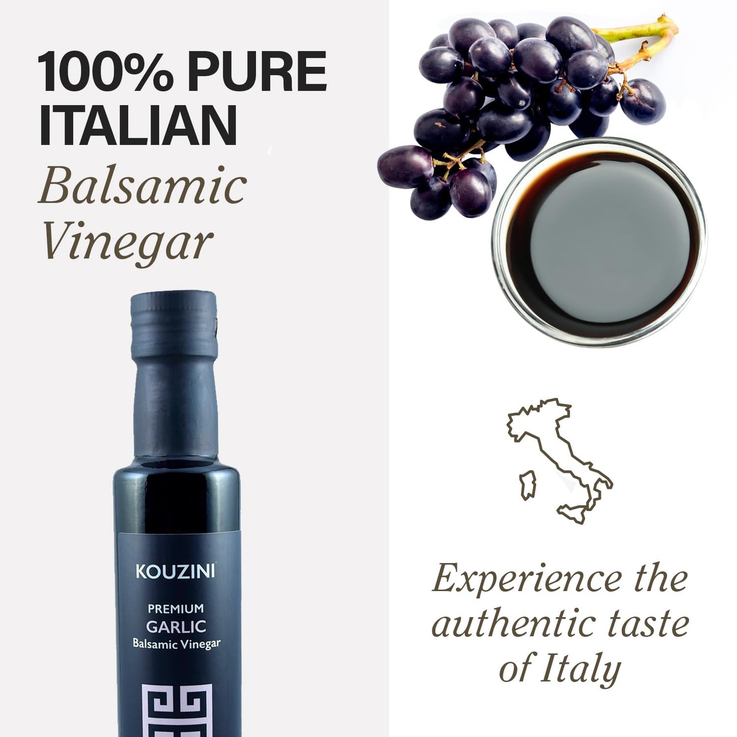 Kouzini Ultra Premium Garlic Balsamic Vinegar, Aged Balsamic Vinegars From Modena, Italy, Premium, Smooth & Full-Bodied Flavor,