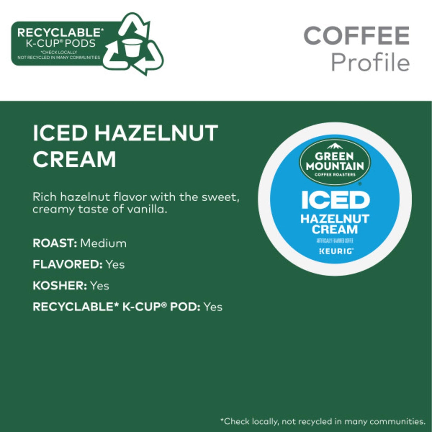 Green Mountain Coffee Roasters Iced Hazelnut Cream, Single Serve Keurig K-Cup Pods, Flavored Iced Coffee, 96 Count