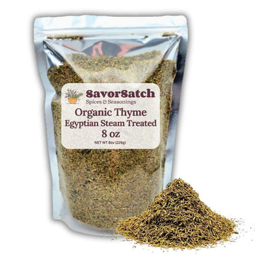SavorSatch Organic Thyme Leaf Whole - 8oz Resealable Pouch | Non-GMO, USDA Certified Organic, Certified Kosher | Bulk Pack of Dr