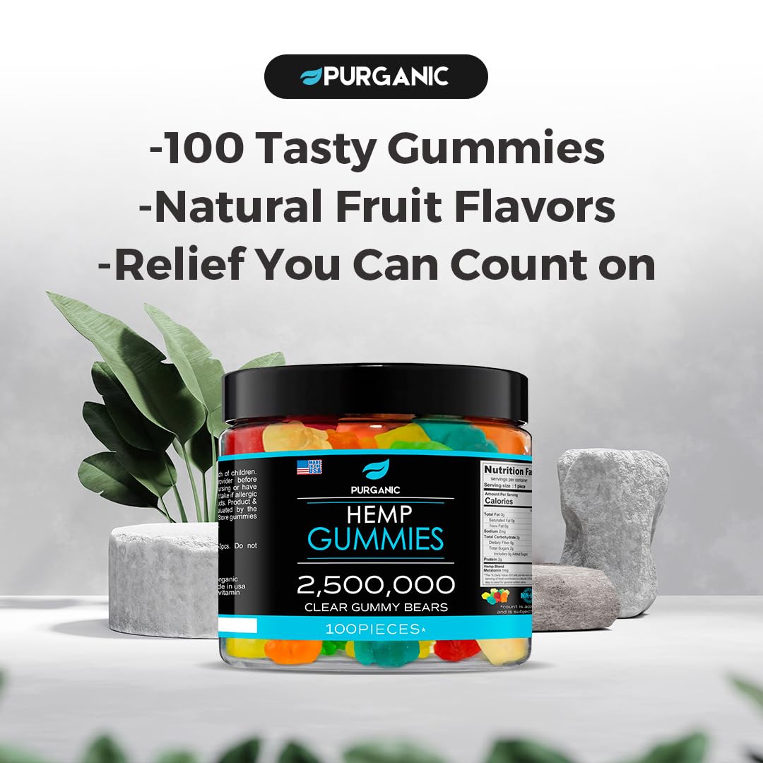 Purganic Hemp Gummies - Made in USA - 100% Natural and Tasty Fruit Flavors - 100ct