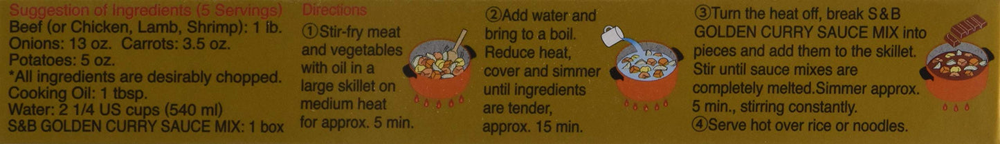 S&B Golden Curry Japanese Curry Mix, Medium Hot, 3.2 oz - Authentic Flavor for Delicious Meals, Easy to Prepare