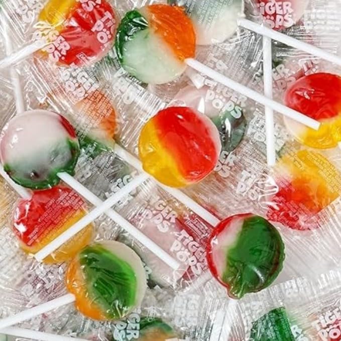 Tiger Pop Lollipops Assorted Mix Fruit Flavors-1.5 lbs Flat and Round Lollipops, Individually Wrapped for Freshness and Convenie
